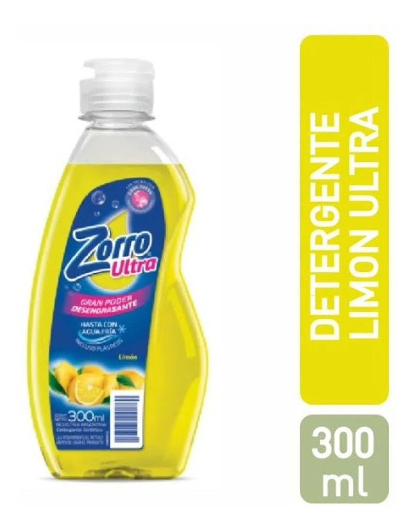 Detergente Zorro Ultra Limón Original concentrado limón en botella 300