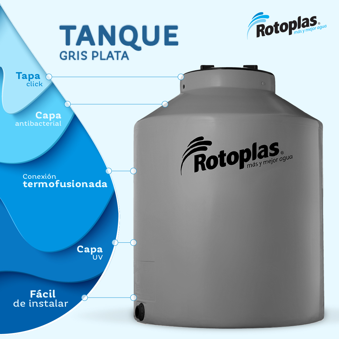 Tanque De Agua Rotoplas Gris Tricapa Vertical Polietileno L Gris De