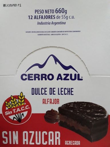 Alfajor de Dulce De Leche -Sin Tacc - Sin Azúcar - Cerro Azul - Caja por 12 Unidades