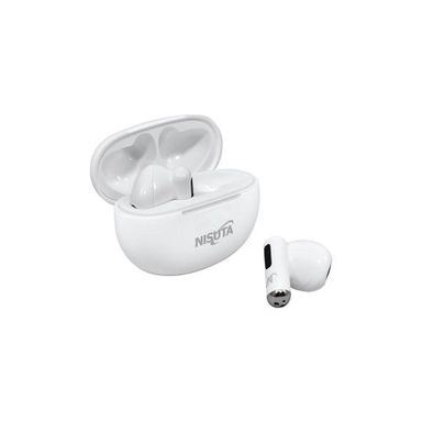 Auricular Nisuta Bluetooth mini Earbuds con cajita recargable color blanco NSAUBTWS13