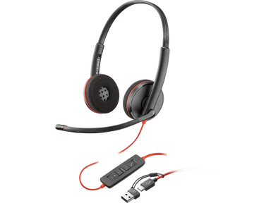 Auriculares estéreo USB-C Poly Blackwire 3220 + adaptador USB-C/A