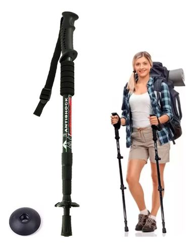 Baston De Senderismo Trekking Plegable Caminar Aluminio Color Negro