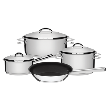 Batería De Cocina Solar De Acero Inoxidable Con Fondo Triple De 4 Piezas Tramontina