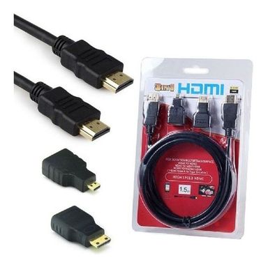 Cable Hdmi 1,5mts 3 En 1 Adaptadores Mini Hdmi Y Micro Hdmi