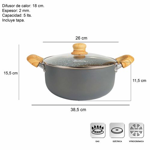 Cacerola Olla Antiadherente Con Tapa 26 Cm Hudson