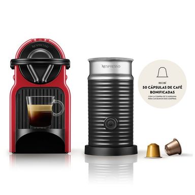 Cafetera Nespresso Inissia Roja Curva + Aeroccino A3C40-AR-RE