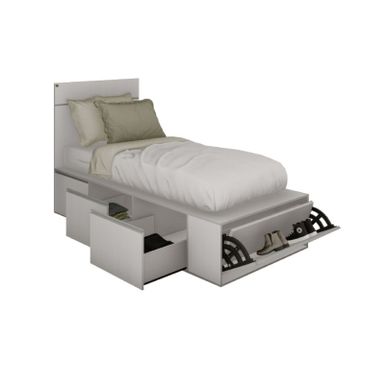 Cama PRO EMC 1 Plaza con 3 cajones y 1 zapatero Blanca
