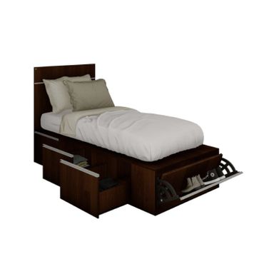 Cama PRO EMC 1 Plaza con 3 cajones y 1 zapatero Wengue