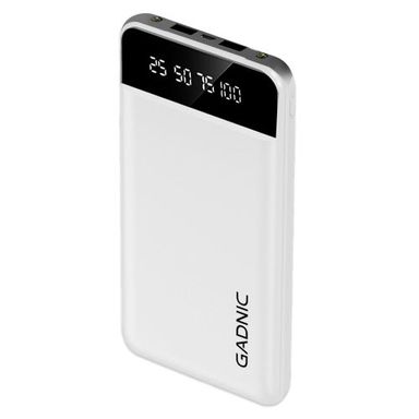 Cargador Blanco Portátil Gadnic K42 10000 mAh 2 puestos USB + Display  
