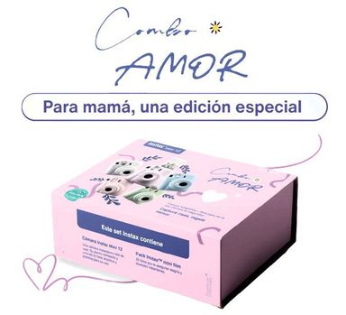 Combo Amor: Cámara Instax Mini 12 Verde + Rollo de 20 Fotos + Packaging Exclusivo