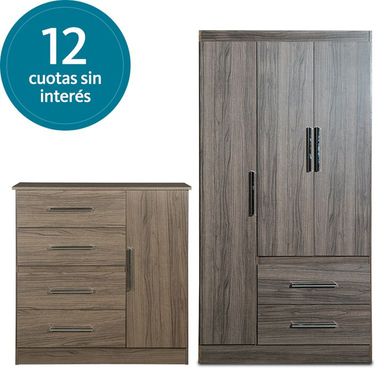 Juego de Dormitorio Placard Ropero y Comoda Cajonera Maximo Fortaleza Estilo Moderno Dakota
