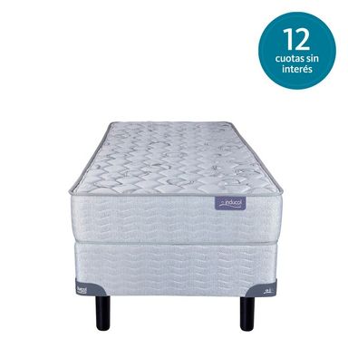 Conjunto Sommier y Colchon de Espuma Inducol Linea Dorada 1 Plaza y Media 90x190x24cm De Alta Densidad Extra Firme Tela Jackard Matelasseado Blanco