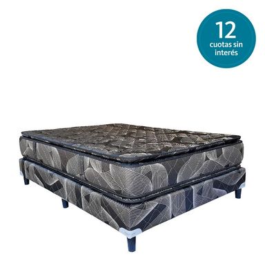 Conjunto Sommier Maxiking Zafiro Negro 2 Plazas y media 140x190x30cm de Espuma Con Pillow Doble Blanco
