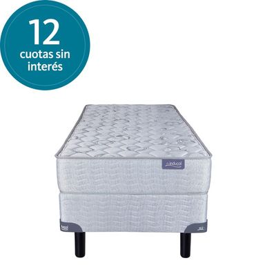 Conjunto Sommier y Colchon de Espuma Inducol Linea Dorada 1 Plaza y Media 100x190x24cm De Alta Densidad Extra Firme Tela Jackard Matelasseado Blanco