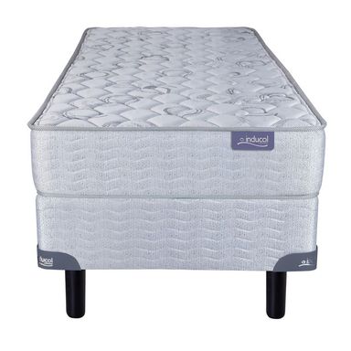 Conjunto Sommier y Colchon de Espuma Inducol Linea Dorada 1 Plaza y Media 90x190x20cm De Alta Densidad Extra Firme Tela Jackard Matelasseado Gris