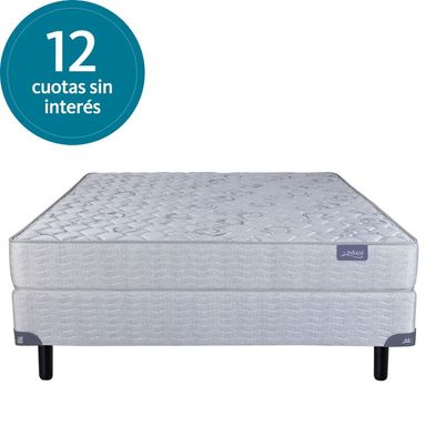 Conjunto Sommier y Colchon de Espuma Inducol Linea Dorada Queen Size 150x190x20cm De Alta Densidad Extra Firme Tela Jackard Matelasseado Gris