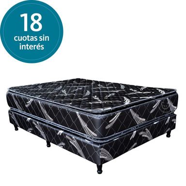 Conjunto Sommier y Colchon de Espuma Maxiking Brisas 2 Plazas 130x190x30cm de Alta Densidad Firme con Doble Pillow Tela de Jackard Belga Matelasseado Negro