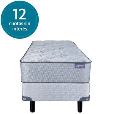 Conjunto Sommier y Colchon de Resorte Bonell Inducol Onix 1 Plaza y Media 90x190x23cm Con Marco Perimetral y Estabilizadores Laterales de Acero Tela de Jackard Matelasseado Firme Gris claro