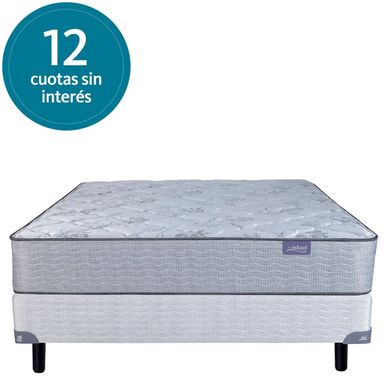 Conjunto Sommier y Colchon de Resorte Bonell Inducol Onix 2 Plazas y Media 140x190x23cm Con Marco Perimetral y Estabilizadores Laterales de Acero Tela de Jackard Matelasseado Firme Gris claro