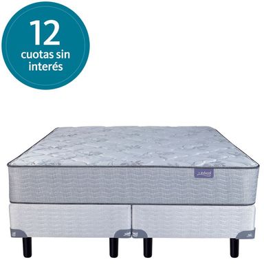 Conjunto Sommier y Colchon de Resorte Bonell Inducol Onix Super Queen Size 160x200x23cm Con Marco Perimetral y Estabilizadores Laterales de Acero Tela de Jackard Matelasseado Firme Gris claro