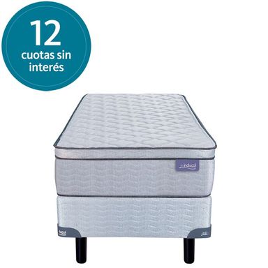 Conjunto Sommier y Colchon de Resorte Bonell Inducol Pravia 1 Plaza y Media 100x190x24cm Marco Perimetral y Estabilizadores Laterales Pillow Firme Tejido Pique Matelasseado Oro