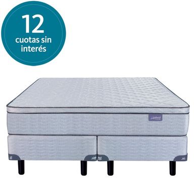 Conjunto Sommier y Colchon de Resorte Bonell Inducol Pravia Super Queen Size 160x200x24cm Marco Perimetral y Estabilizadores Laterales Pillow Firme Tejido Pique Matelasseado Blanco