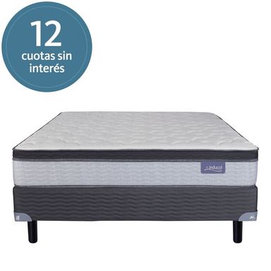Conjunto Sommier y Colchon de Resorte Pocket Inducol Pocket Firm Queen Size 150x190x24cm Con Pillow de Alta Densidad Extra Firme Con Marco Perimetral de Espuma Rigida Tejido Pique Matelasseado Gainsboro
