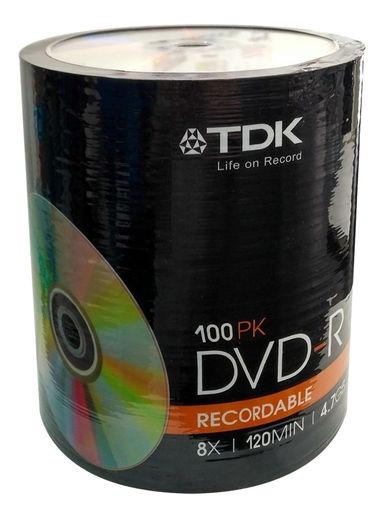 Discos DVD-R 4.7GB TDK 8x Paquete 100 Unidades
