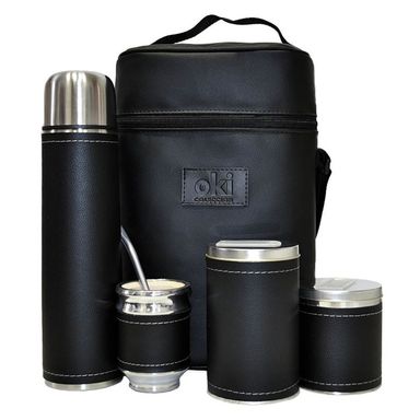 Equipo de mate ecocuero Negro