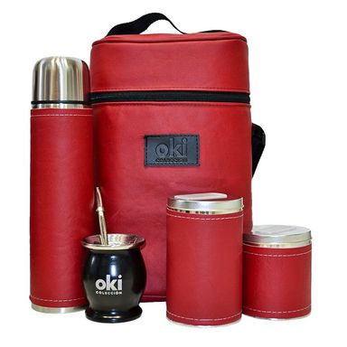 Equipo de mate Premium ecocuero Bordo