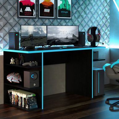 Escritorio Gamer Madesa Mesa Para Pc Y Consola 136cm Negro y Azul