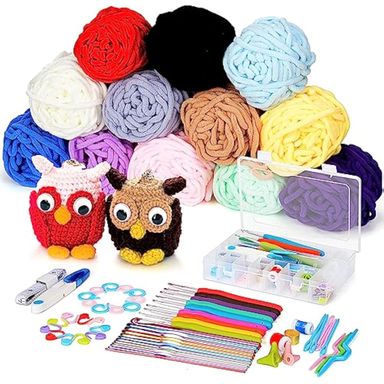 Gejoy 72 Pcs Crochet Kit for Beginners with Hooks and Yarn includes Assorted Crochet Yarn, Needles,