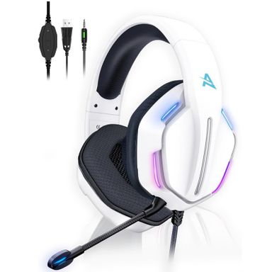 Headset gamer Aimzone blancos RGB sonido envolvente cable 3.5 AZ703