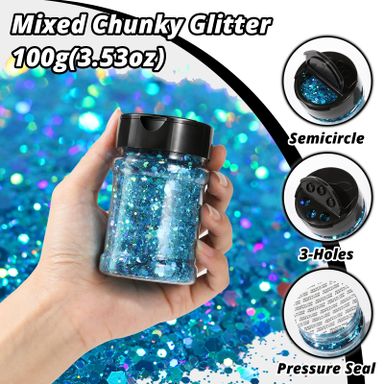 HTVRONT Purpurina holográfica gruesa para resina, 15 colores holográficos, juego de purpurina para HTVRONT Purpurina holográfica gruesa, 3.53 onzas, purpurina azul para resina, 3.53 onzas, purpurina