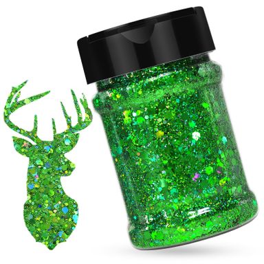 HTVRONT Purpurina holográfica gruesa para resina, 15 colores holográficos, juego de purpurina para HTVRONT Purpurina verde holográfica gruesa – 3.53 onzas de purpurina verde gruesa para manualidades,