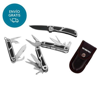 Juego de 3 Herramientas Multifunción Camping WORKPRO (W000316) Gris claro
