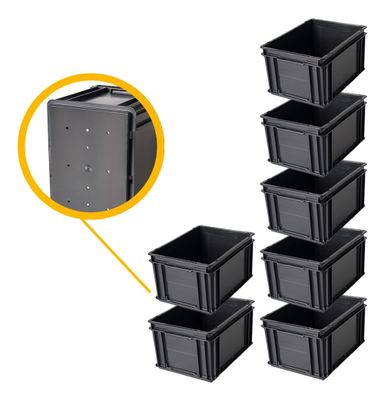 Kit 7 Contenedores Plásticos Apilable Athena 4322p 40x30x22 Color Negro