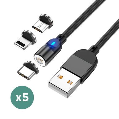 Kit Cables Magnéticos Gadnic Celular 3 en 1 iPhone Android USB-C Lightning
