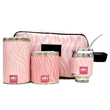 Kit de mate con bolso de mano Cebra Rosa