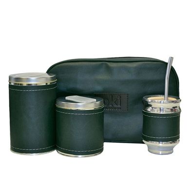 Kit de mate con bolso de mano ecocuero Verde