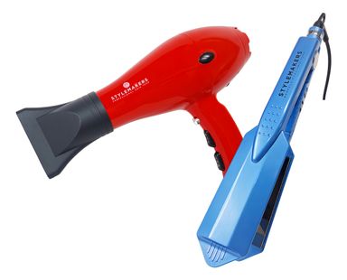 Kit Secador Rojo Uso Profesional 2200 Watts Con Difusor + Planchita Profesional 230° C Ancha Stylemakers By Fidelite