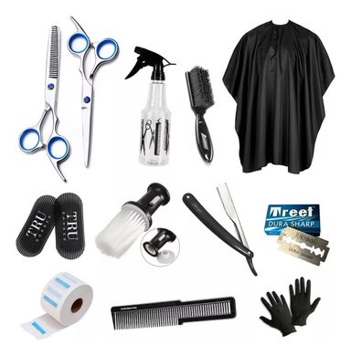 Kit Set 12 Box Completo De Barbería Peluquería Tijeras Navajas negro