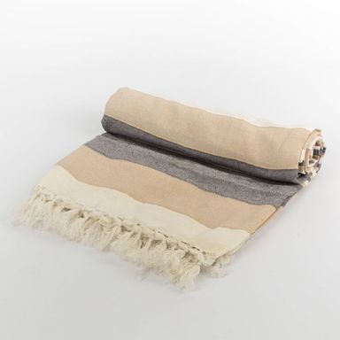Manta Algodón Franjas Beige Abedul