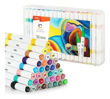 Marcadores Acrilicos Deli - X 36 Colores / Doble Punta