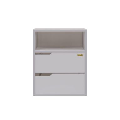 Mesa de luz con 2 cajones y estante blanco EMC