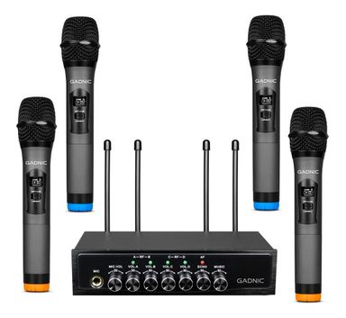 Set X 4 Micrófonos Inalámbricos Gadnic BT408 Uhf Bluetooth Color Negro Entrada Aux