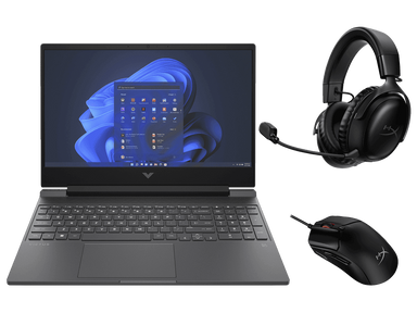Notebook HP Gaming Victus 15-fb2026la + Audífonos HyperX Cloud III Inalámbricos + Mouse Gaming HyperX Pulsefire Haste 2