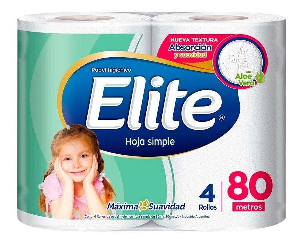 Papel Higiénico Elite Extra Con Aloe Vera Simple Hoja 80 M De 4 U En