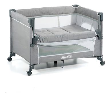 Practicuna Colecho Mega Baby Leo Con Cambiador Y Organizador Color Gris Diseño de la tela Liso