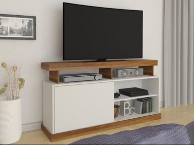 Rack TV Hasta 60" Con Ruedas - Muebles Económicos Blanco-Teka